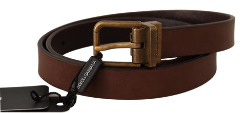 Brown Leather Rustic Buckle Cintura Belt Dolce & Gabbana