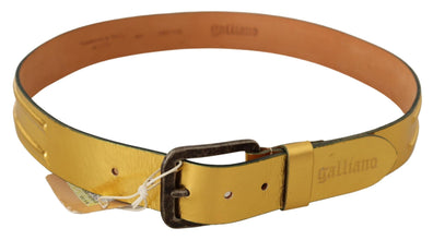 Gold Genuine Leather Rustic Silver Buckle Waist Belt John Galliano