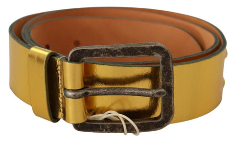 Gold Genuine Leather Rustic Silver Buckle Waist Belt John Galliano