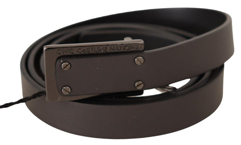 Dark Brown Leather Logo Buckle Belt Costume National