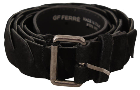 Black WX Silver Tone Buckle Waist Belt GF Ferre