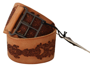 Brown Genuine Leather Black Logo Buckle Belt Scervino Street