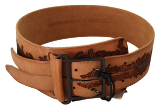 Brown Genuine Leather Black Logo Buckle Belt Scervino Street