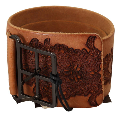 Brown Genuine Leather Black Logo Buckle Belt Scervino Street