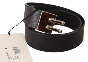 Black Leather Silver Buckle Waist Belt Costume National