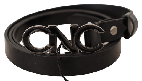 Black Leather Letter Logo Buckle Belt Costume National