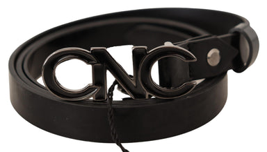 Black Leather Letter Logo Buckle Belt Costume National