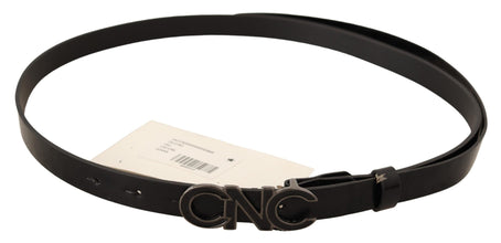 Black Leather Letter Logo Buckle Belt Costume National