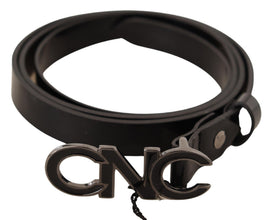 Black Leather Letter Logo Buckle Belt Costume National