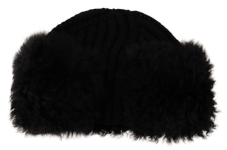 Black Cashmere Fur Women Beanie Women Hat Dolce & Gabbana