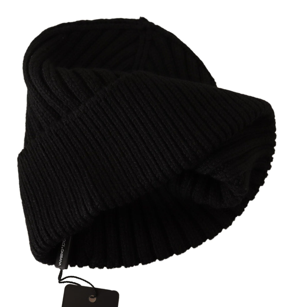 Black Wool Knit Women Winter Hat Dolce & Gabbana