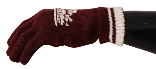Red White D&G Logo Crown Cashmere Gloves Dolce & Gabbana