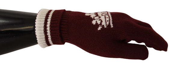 Red White D&G Logo Crown Cashmere Gloves Dolce & Gabbana