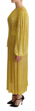 Yellow Crystal Mesh Pleated Maxi Dress Dolce & Gabbana
