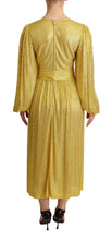 Yellow Crystal Mesh Pleated Maxi Dress Dolce & Gabbana