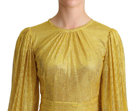 Yellow Crystal Mesh Pleated Maxi Dress Dolce & Gabbana