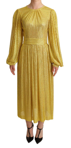 Yellow Crystal Mesh Pleated Maxi Dress Dolce & Gabbana