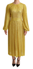 Yellow Crystal Mesh Pleated Maxi Dress Dolce & Gabbana