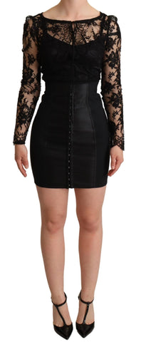Black Fitted Lace Top Bodycon Mini Dress Dolce & Gabbana