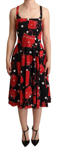 Black Red Bag Print A-line Mid Length Dress Dolce & Gabbana