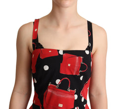 Black Red Bag Print A-line Mid Length Dress Dolce & Gabbana