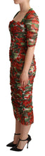 Red Floral Print Tulle Sheath Midi Dress Dolce & Gabbana