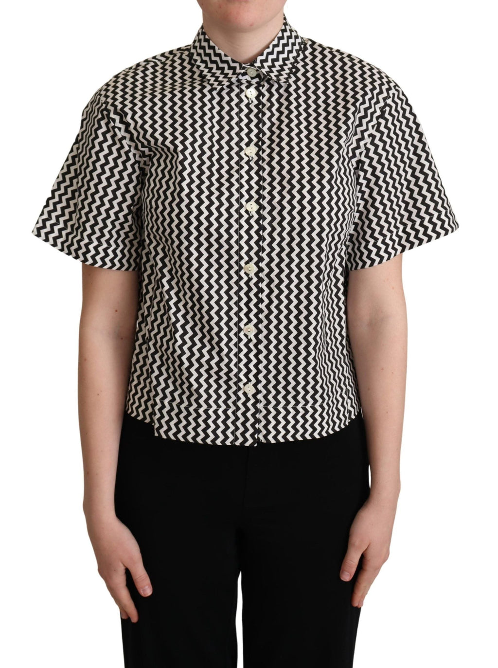 Black White Zigzag Collar Cotton Top Shirt Dolce & Gabbana