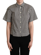 Black White Zigzag Collar Cotton Top Shirt Dolce & Gabbana