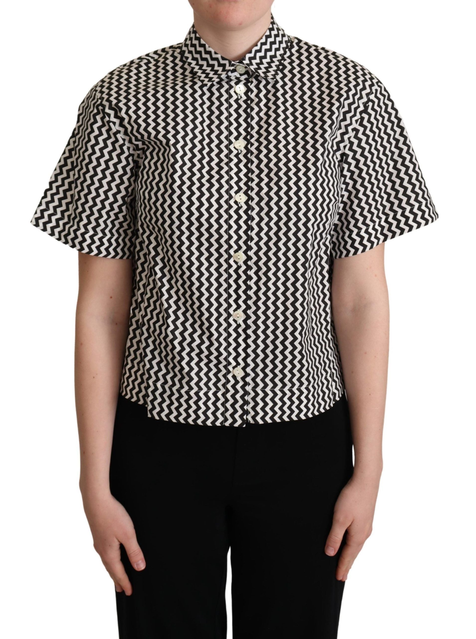 Black White Zigzag Collar Cotton Top Shirt Dolce & Gabbana