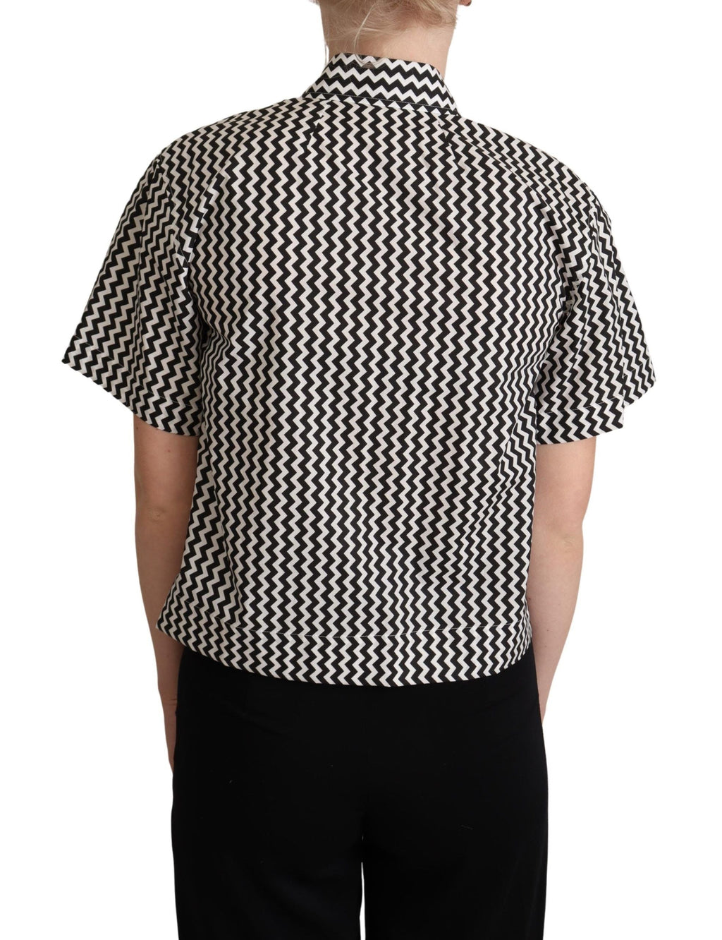 Black White Zigzag Collar Cotton Top Shirt Dolce & Gabbana