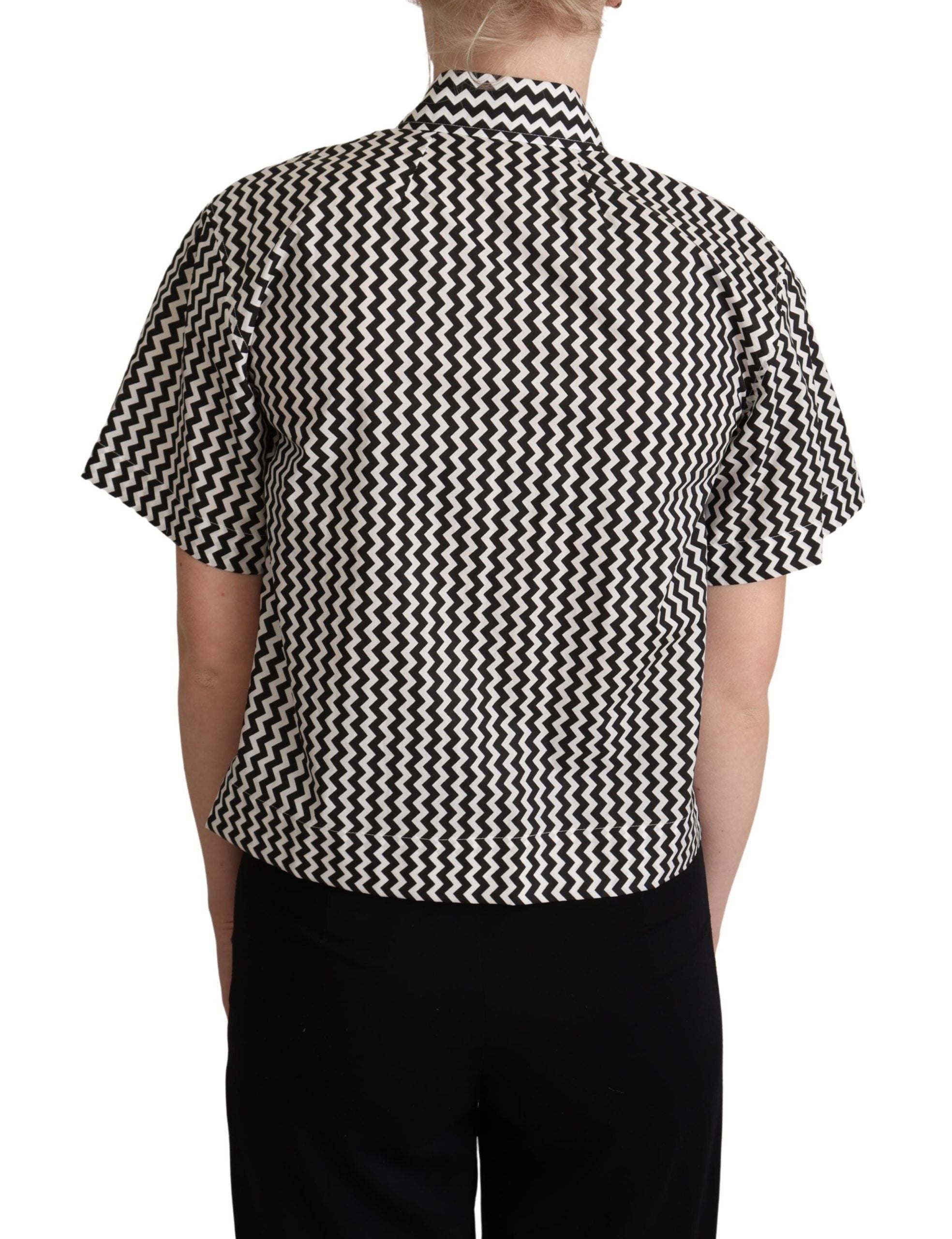 Black White Zigzag Collar Cotton Top Shirt Dolce & Gabbana