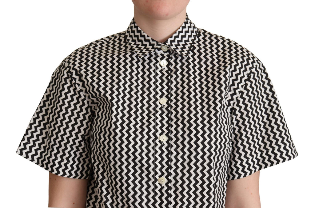 Black White Zigzag Collar Cotton Top Shirt Dolce & Gabbana