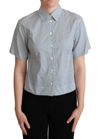 White Blue Polka Dot Cotton Shirt Dolce & Gabbana