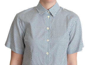 White Blue Polka Dot Cotton Shirt Dolce & Gabbana