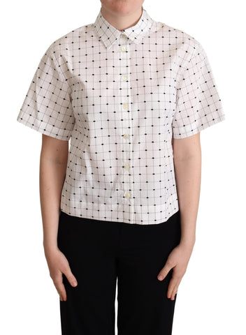 White Polka Dot Cotton Collared Shirt Top Dolce & Gabbana