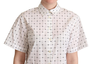 White Polka Dot Cotton Collared Shirt Top Dolce & Gabbana