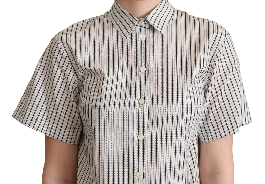 White Black Striped Collared Shirt Dolce & Gabbana