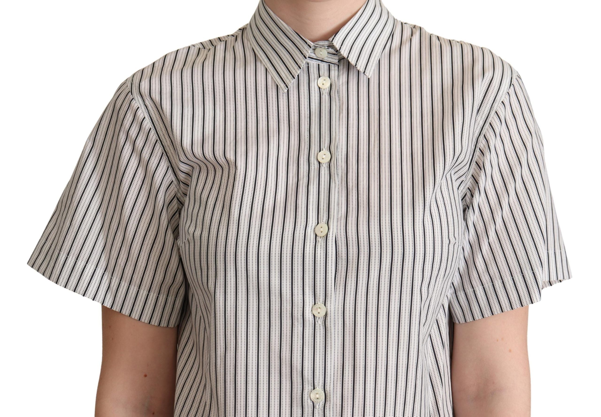White Black Striped Collared Shirt Dolce & Gabbana