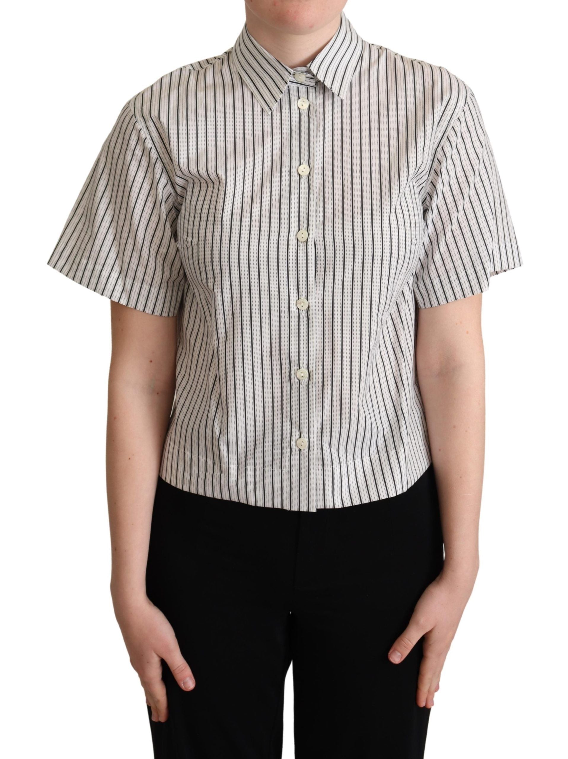 White Black Striped Collared Shirt Dolce & Gabbana