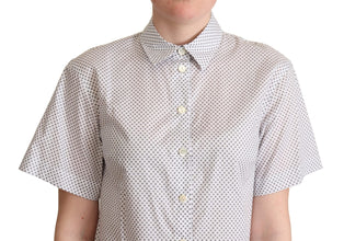 White Gray Polka Dots Collared Button Shirt Dolce & Gabbana