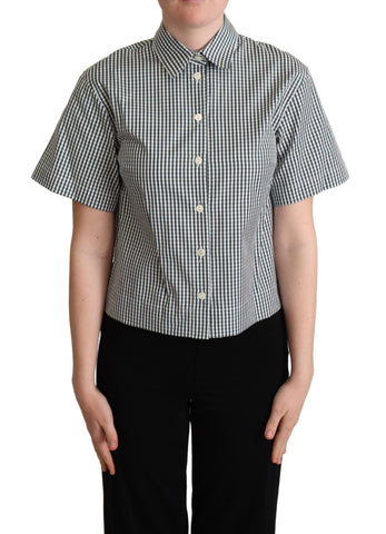 White Green Cotton Check Shirt Blouse Top Dolce & Gabbana