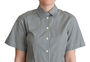 White Green Cotton Check Shirt Blouse Top Dolce & Gabbana