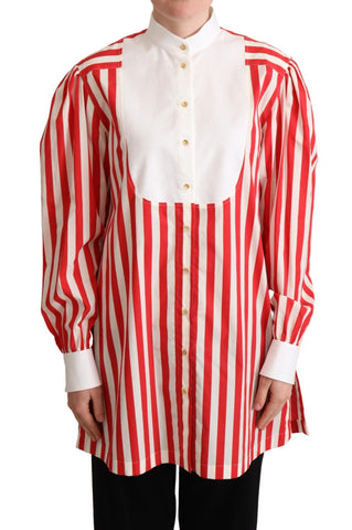 Red White Striped Long Sleeves Formal Shirt Dolce & Gabbana