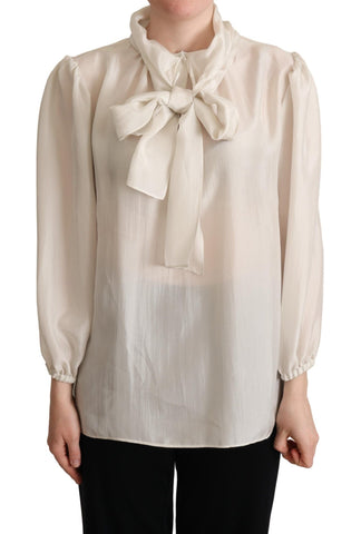Light Gray Ascot Collar Shirt Silk Blouse Top Dolce & Gabbana