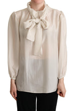 Light Gray Ascot Collar Shirt Silk Blouse Top Dolce & Gabbana