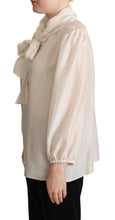 Light Gray Ascot Collar Shirt Silk Blouse Top Dolce & Gabbana