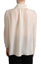 Light Gray Ascot Collar Shirt Silk Blouse Top Dolce & Gabbana