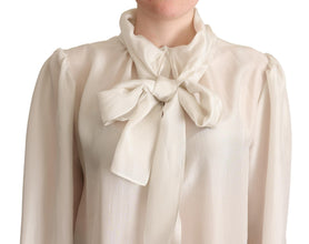 Light Gray Ascot Collar Shirt Silk Blouse Top Dolce & Gabbana