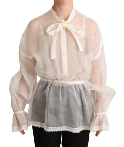 White Ascot Collar Long Sleeves Blouse Top Dolce & Gabbana