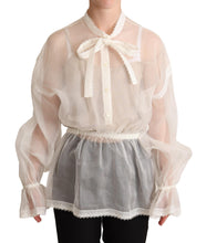 White Ascot Collar Long Sleeves Blouse Top Dolce & Gabbana